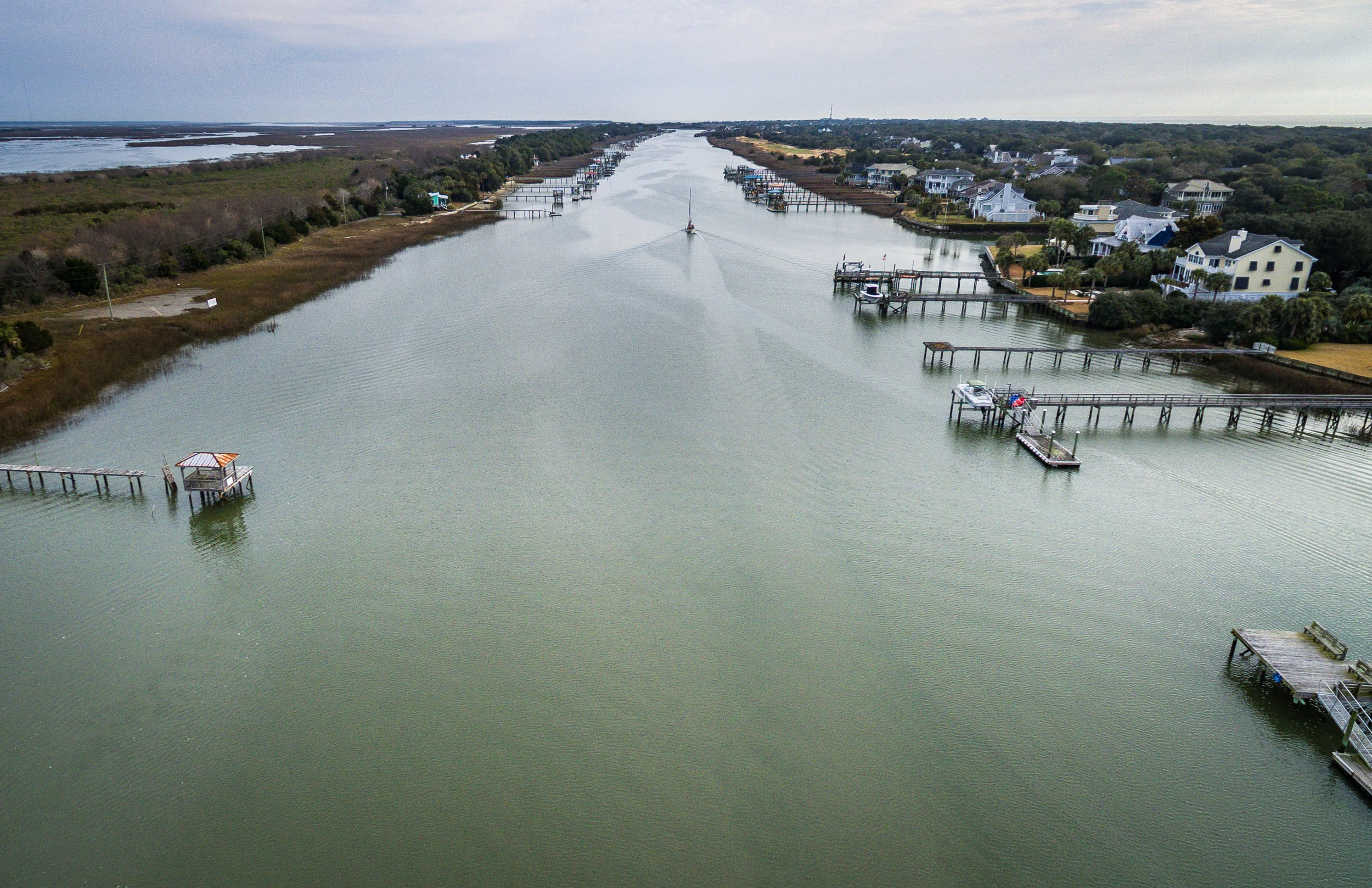 The Intracoastal Waterway with Goat Island on the left and IOP on the right