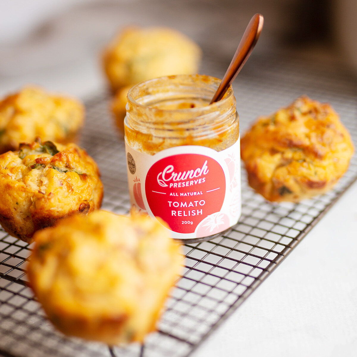 Easy Savoury Muffins, Ham &amp; Cheese Muffins with Tomato Relish | Crunch Preserves, Margaret River Region