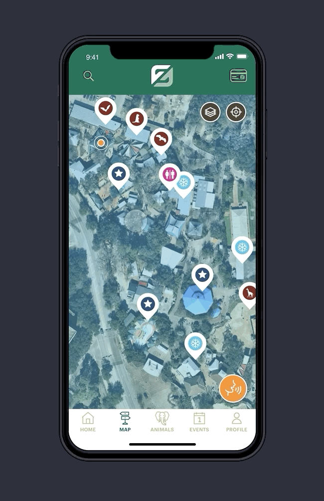 Satellite Map: Zooming in/out, and viewing animal info