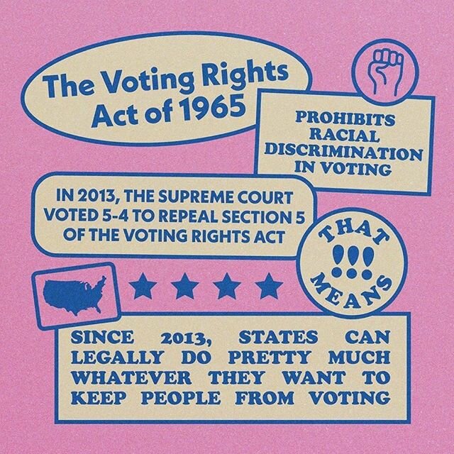 The right to vote is important for a true and fair democracy, but exercising that right seems to get harder. Register to vote, be counted in the census, and work towards ending voter suppression. 🗳
Thank you @katiekaufman2 for sharing this. 
Repost 