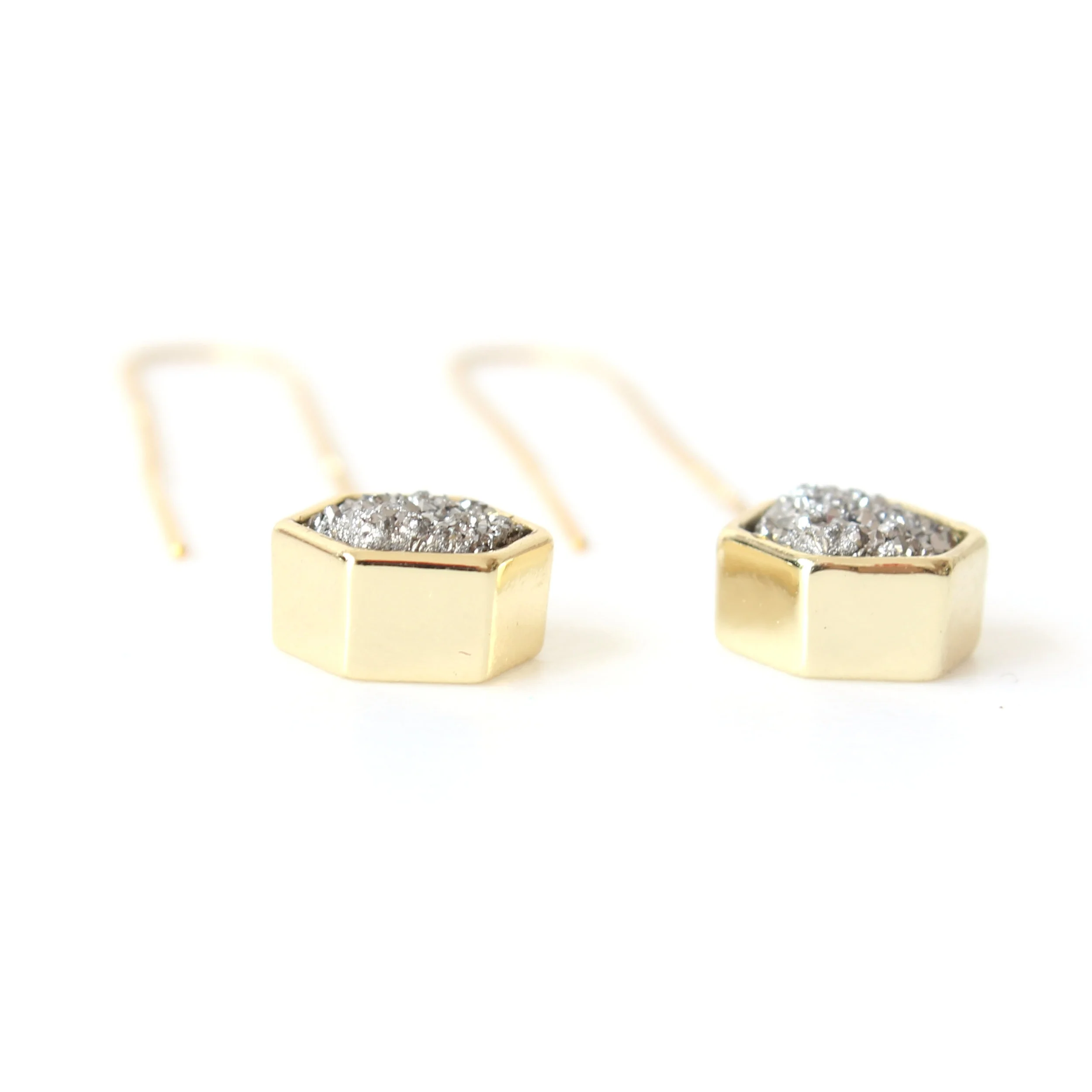 druzy gemstone gold fair trade earrings