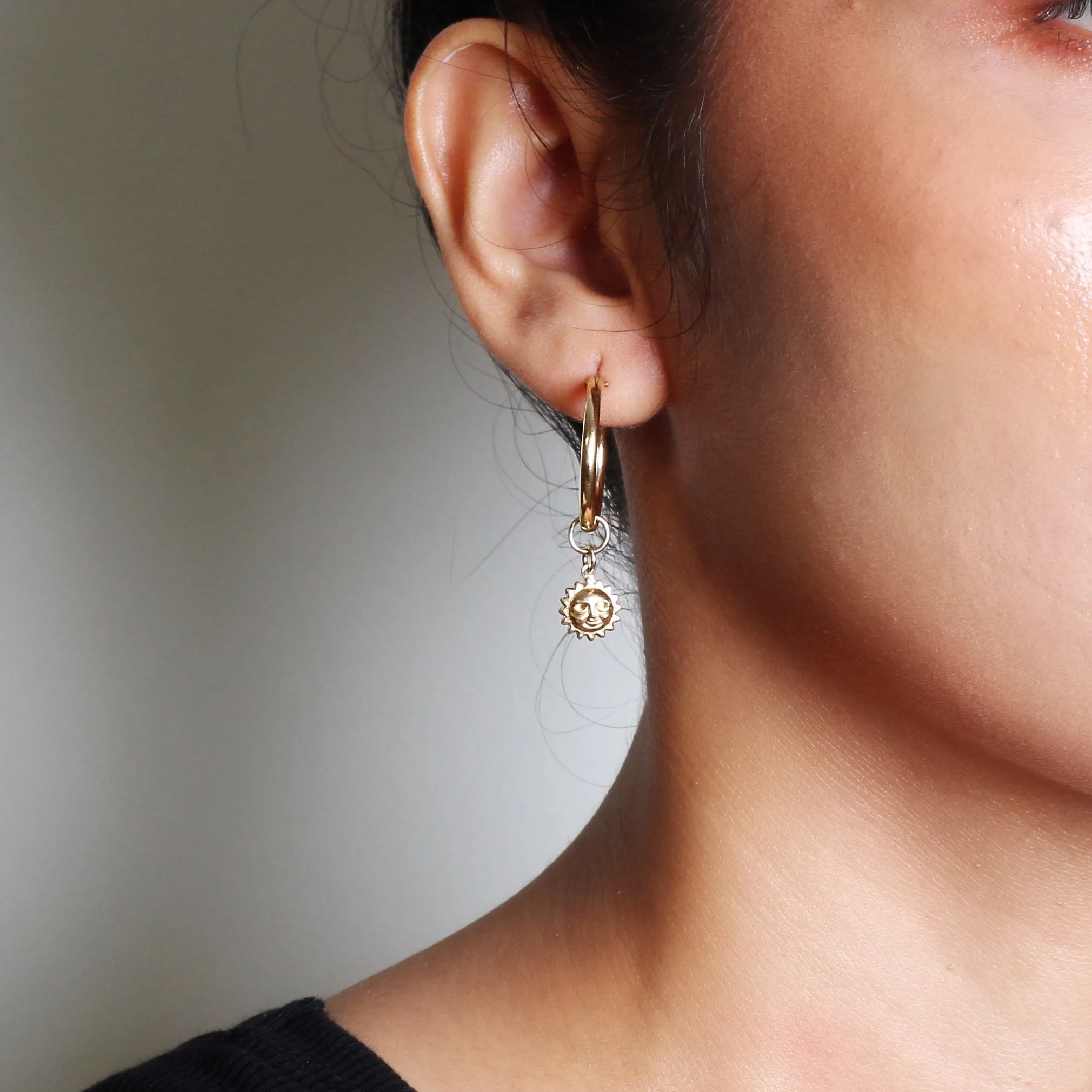 Sun Charm Hoop Earrings - 22mm