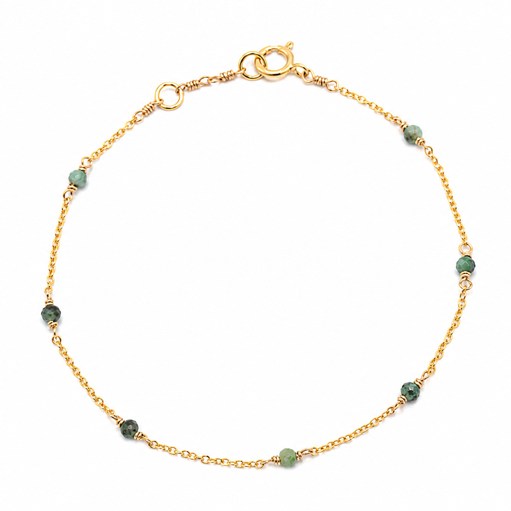 Dainty Gemstone Bracelet - Raw Emerald