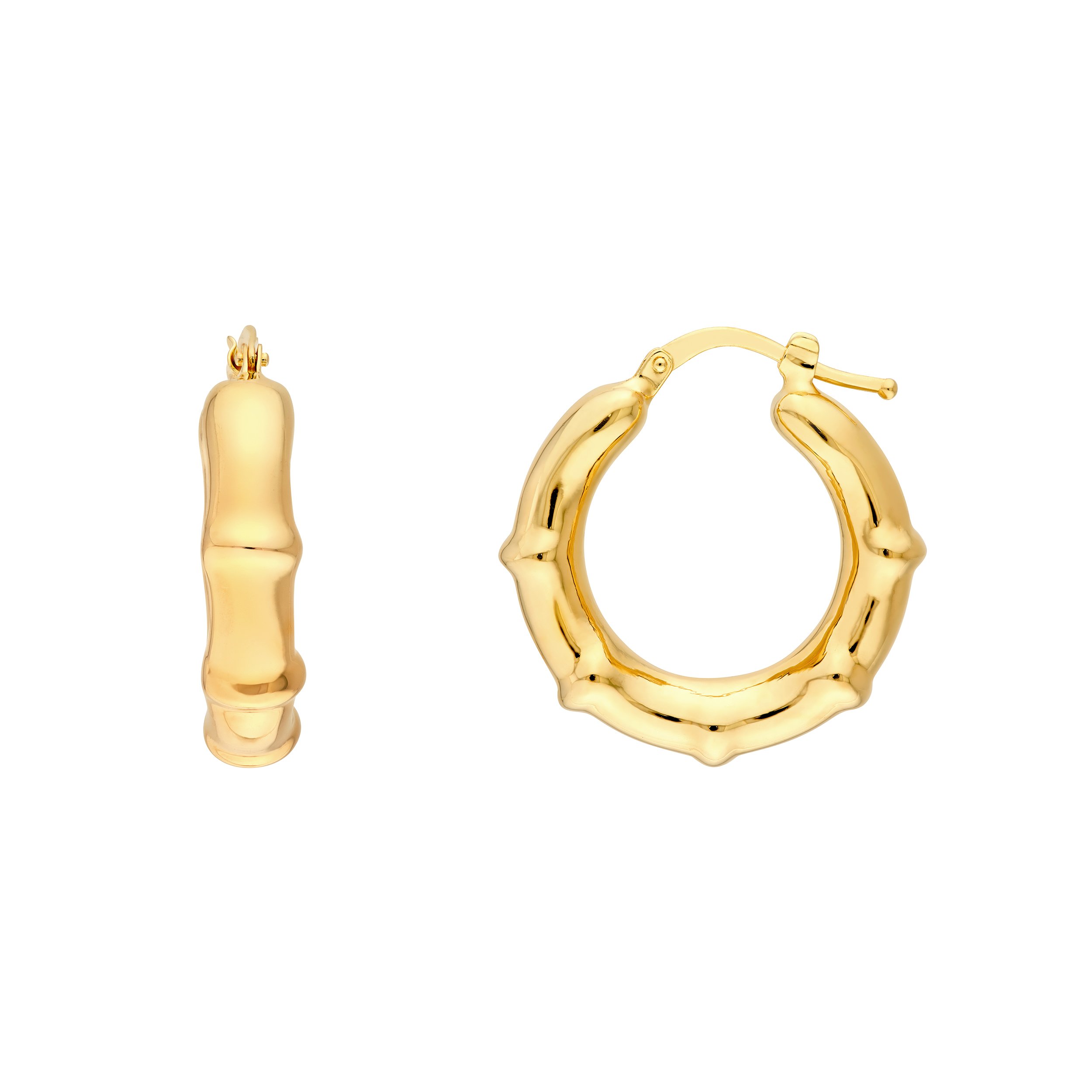 14k Round Bamboo Hoops - Small