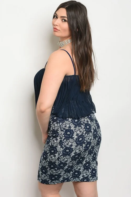Navy Blue Bottom Lace Plus Size Dress Jaxlee's Bucket Navy Blue Bottom Lace Plus Size Dress Jaxlee's Bucket
