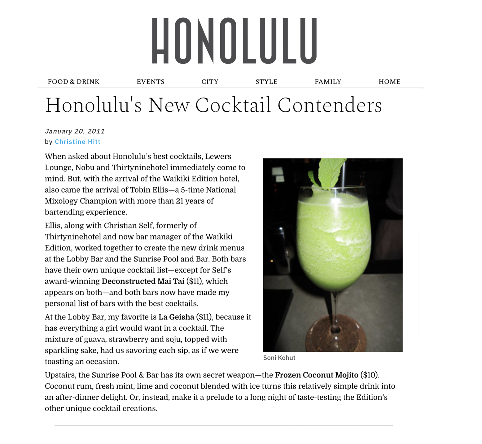 HONOLULU Magazine — Honolulu’s New Cocktail Contenders