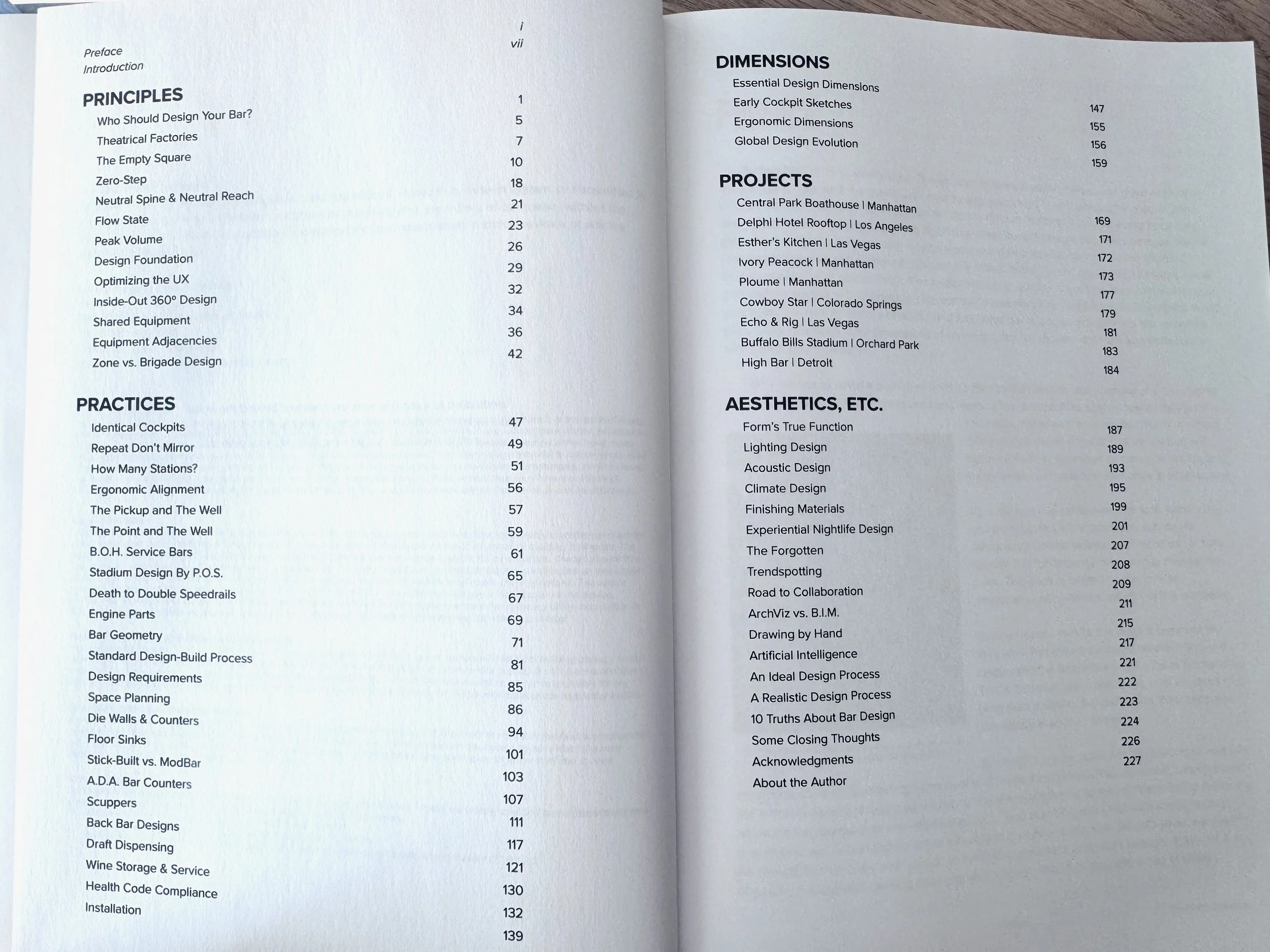 Table of  Contents of Bar Design Essentials by Tobin Ellis