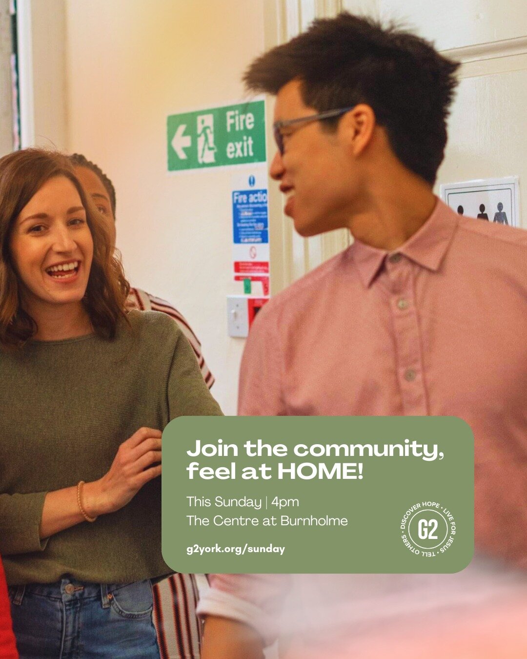 Join the community, feel at home! 
Some people have described church as coming home, and that's what the G2 community is all about. Why not join in with what's happening this Sunday, 4pm at The Centre. It would be so good to see you there!