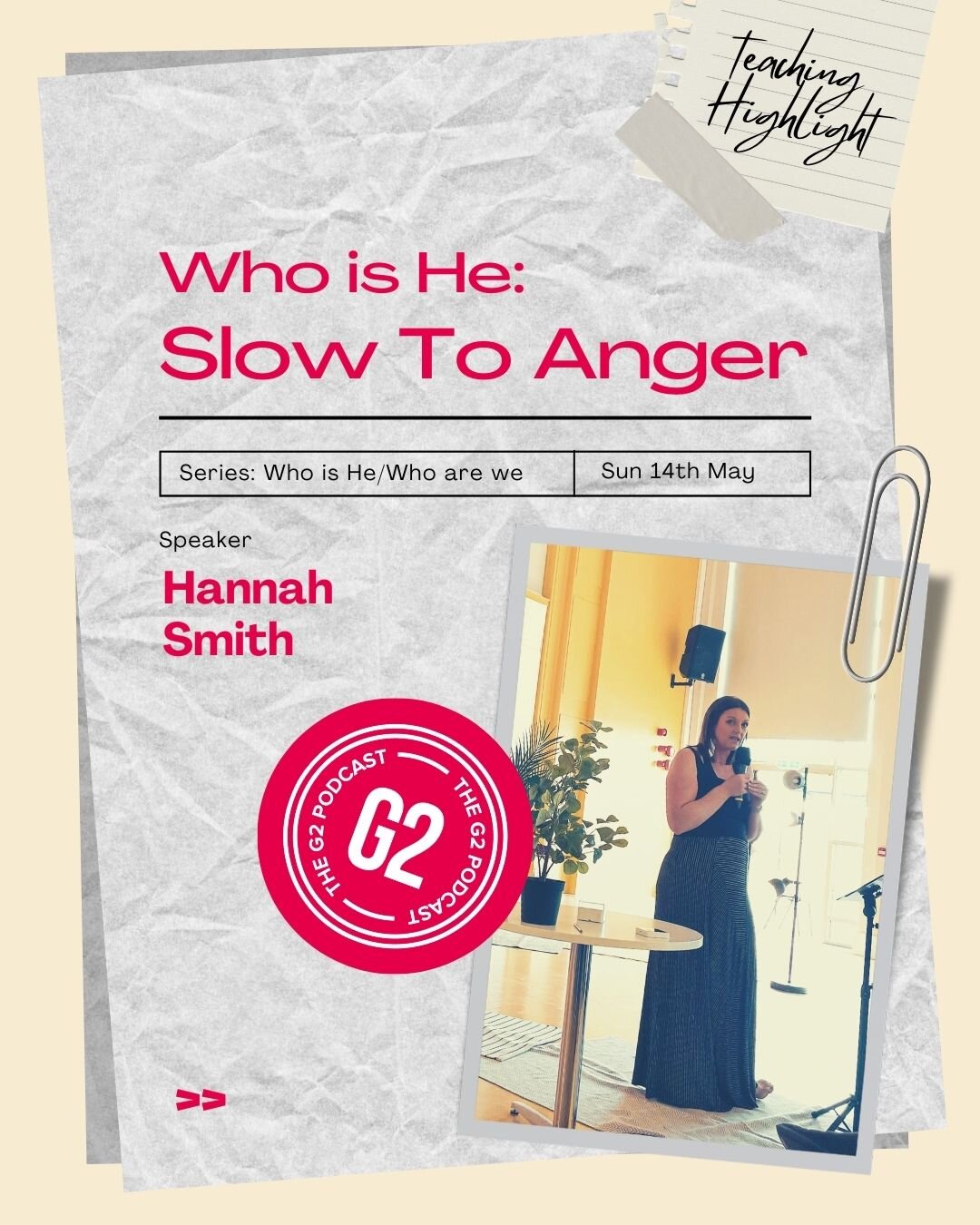 Here's the teaching highlight from Hannah's talk on Sunday, all about how God is slow to anger. If you missed it on Sunday or just want to listen back then do catchup via the G2 Podcast. Now available on Spotify or wherever you got your podcasts from