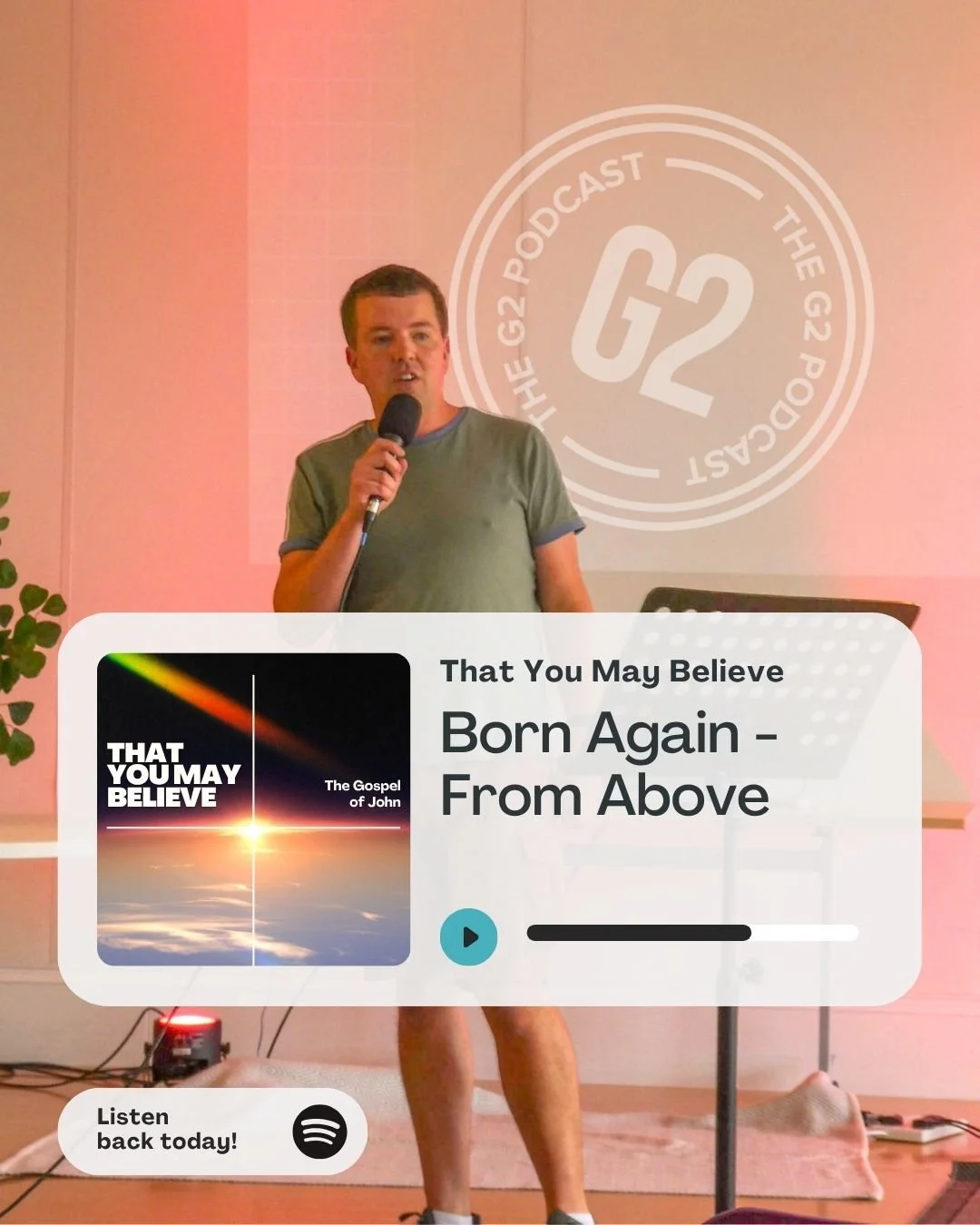 If you've missed any of our Sunday teaching then why not listen back on the G2 Podcast? This recent one from Chris explored Jesus’s conversation with Nicodemus in John’s Gospel. 
Being “born again from above” means a spiritua