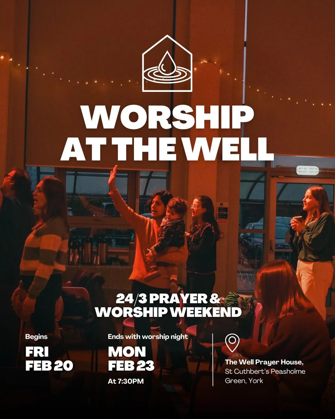Worship at The Well! 🙌
We have an exciting 24/3 prayer &amp; worship event happening in a few weeks.
From 9pm on Fri 20th until 9pm on Mon 23rd there will be continuous prayer &amp; worship, concluding with our usual Worship at The Well evening from
