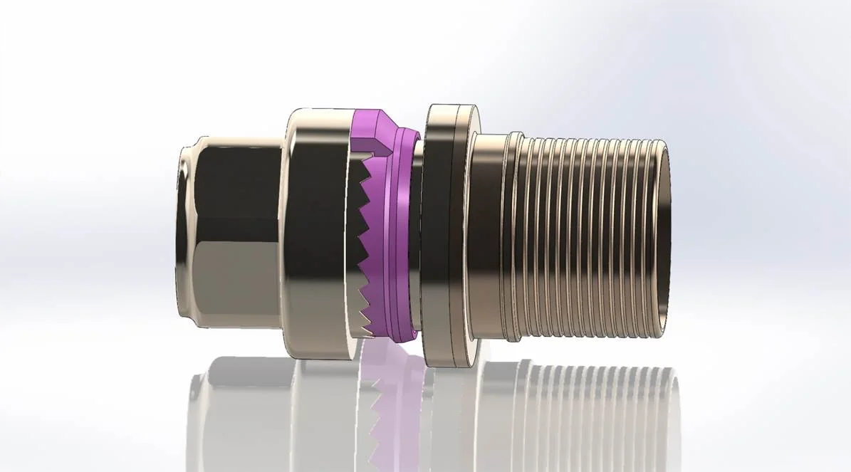 The ratchet ring supported by a wave spring is displaced as the nut is tightened. The unsymmetrical ratchet profile resists unlocking.