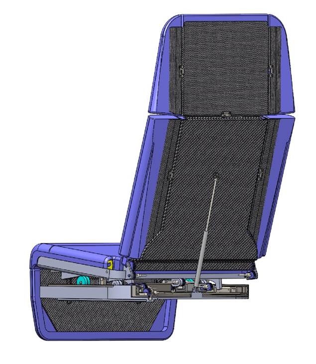 Ultra thin Business Seat Mechanism - only 53mm in height and 19.3kg for all components shown.