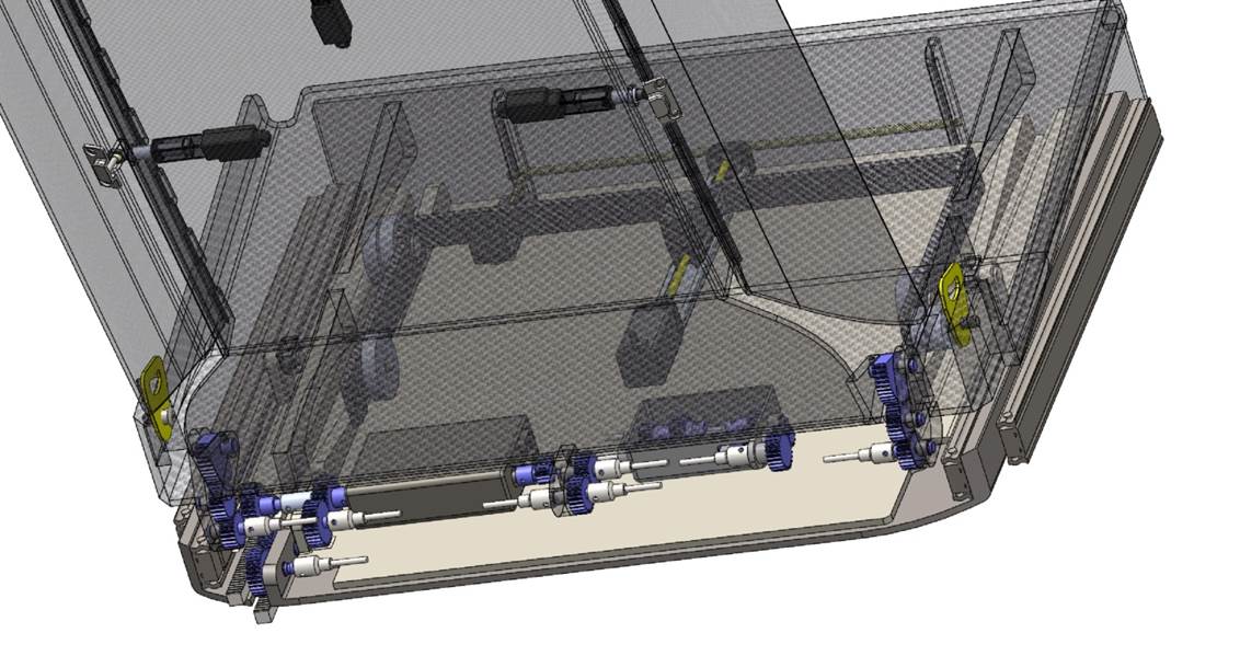 Carbon panels and an innovative mechanism driving forward movement, back recline, bed transit and seat pan elevation.