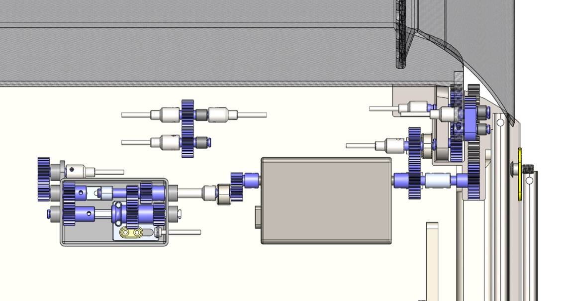 Compact Drive System with a hybrid reduction gearbox to link recline angle change to forward movement from TTL to BED.