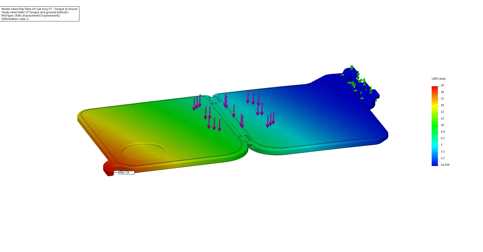 Our revised design delivering an acceptable 20mm displacement and no twist