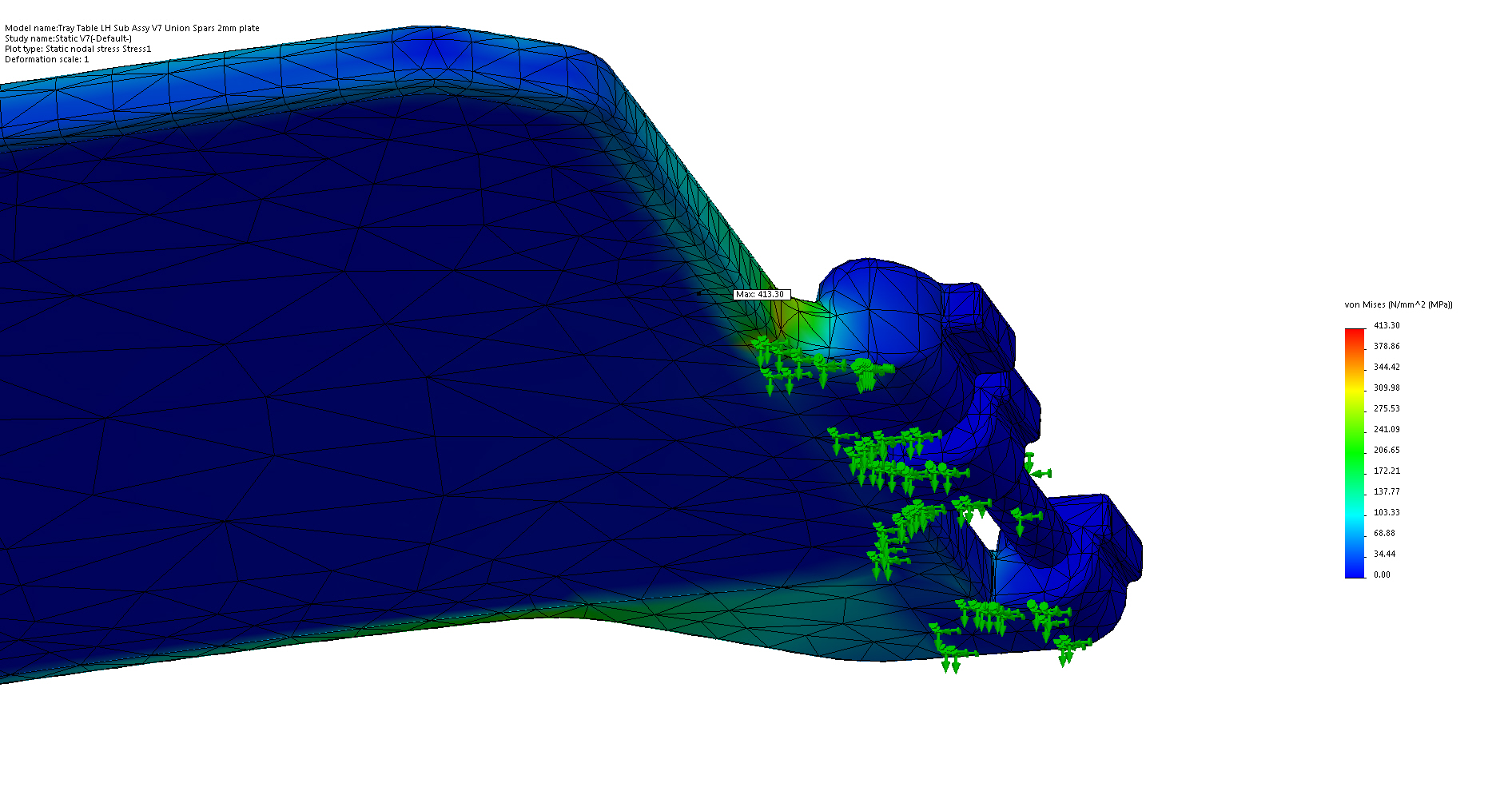 An interim 413 Mpa, down from 2651 Mpa with the original design, but still unacceptable