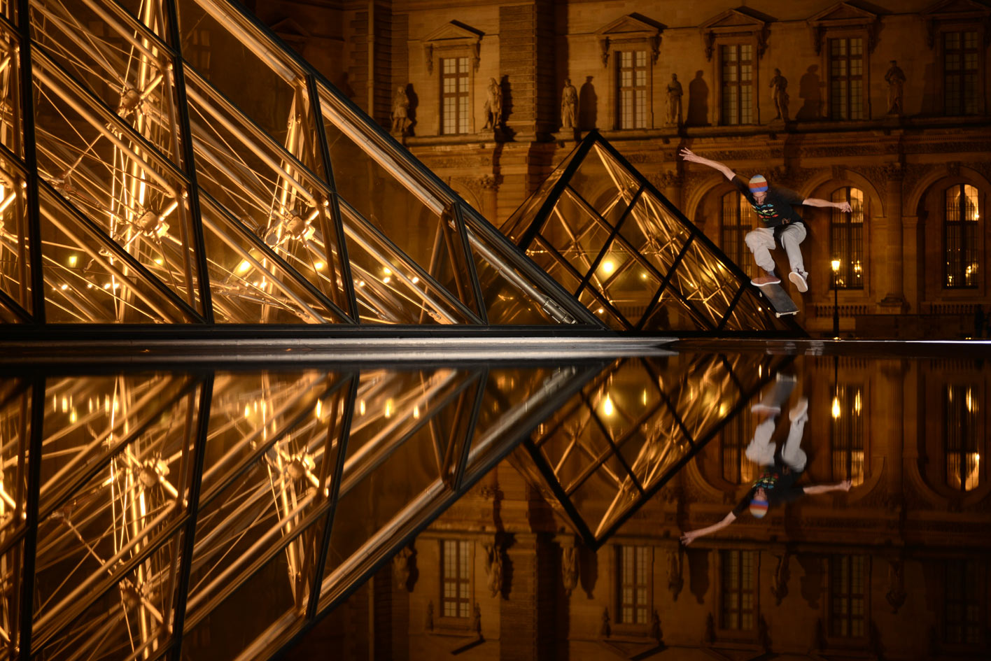  Kevin Besset, one foot at the Louvre, summer night in Paris.  As seen in Deparis year book 2015. 