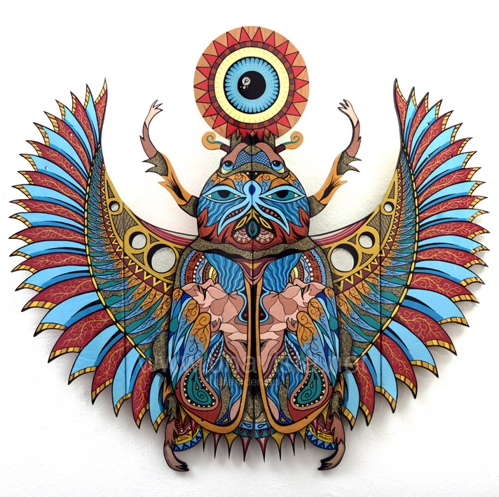  Egyptian beetle  &nbsp;Oil painting and poscas on 5 skateboards, 85X85 cm, 06/2015. OUT 