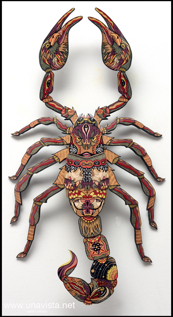 The Scorpion life  Oil painting and Poscas on 4 skateboards,  110X60 cm, 08/2015. OUT 
