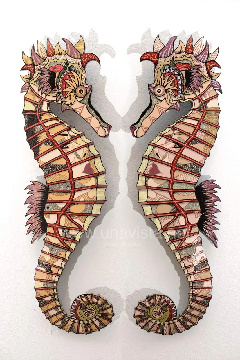  Twice Seahorse  Skateboard sculpture painted with oil and Poscas  80X20 cm, .09/2015. OUT 