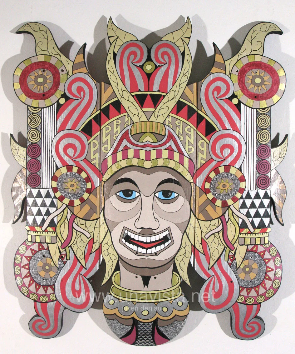  Aztec life  Oil painting and Poscas on 4 skateboards.   80X60 cm. 10/2011 