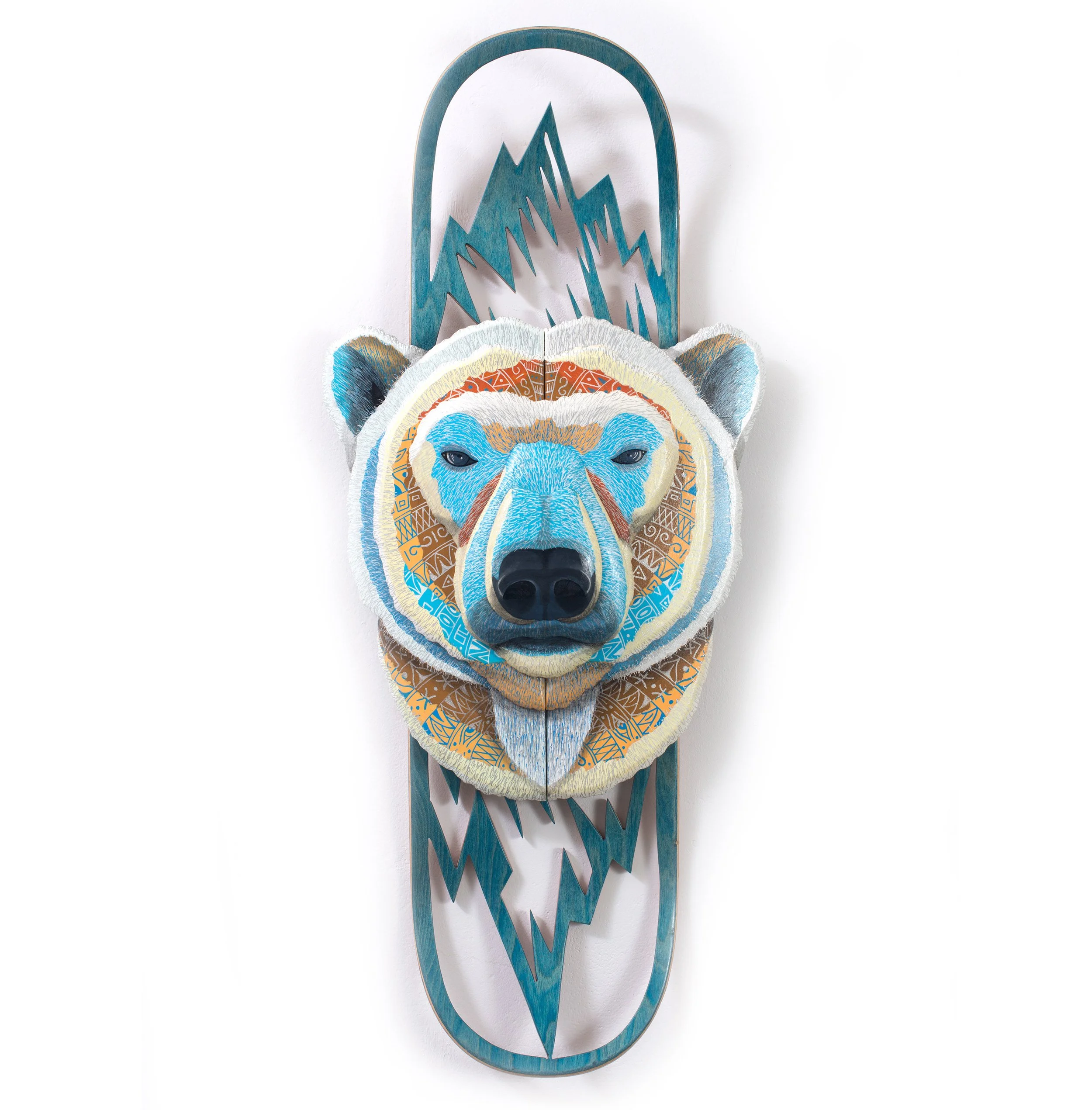  Polar beer head  Acrylic paint and Poscas on 7 skateboards  41X81cm. 10/2022 