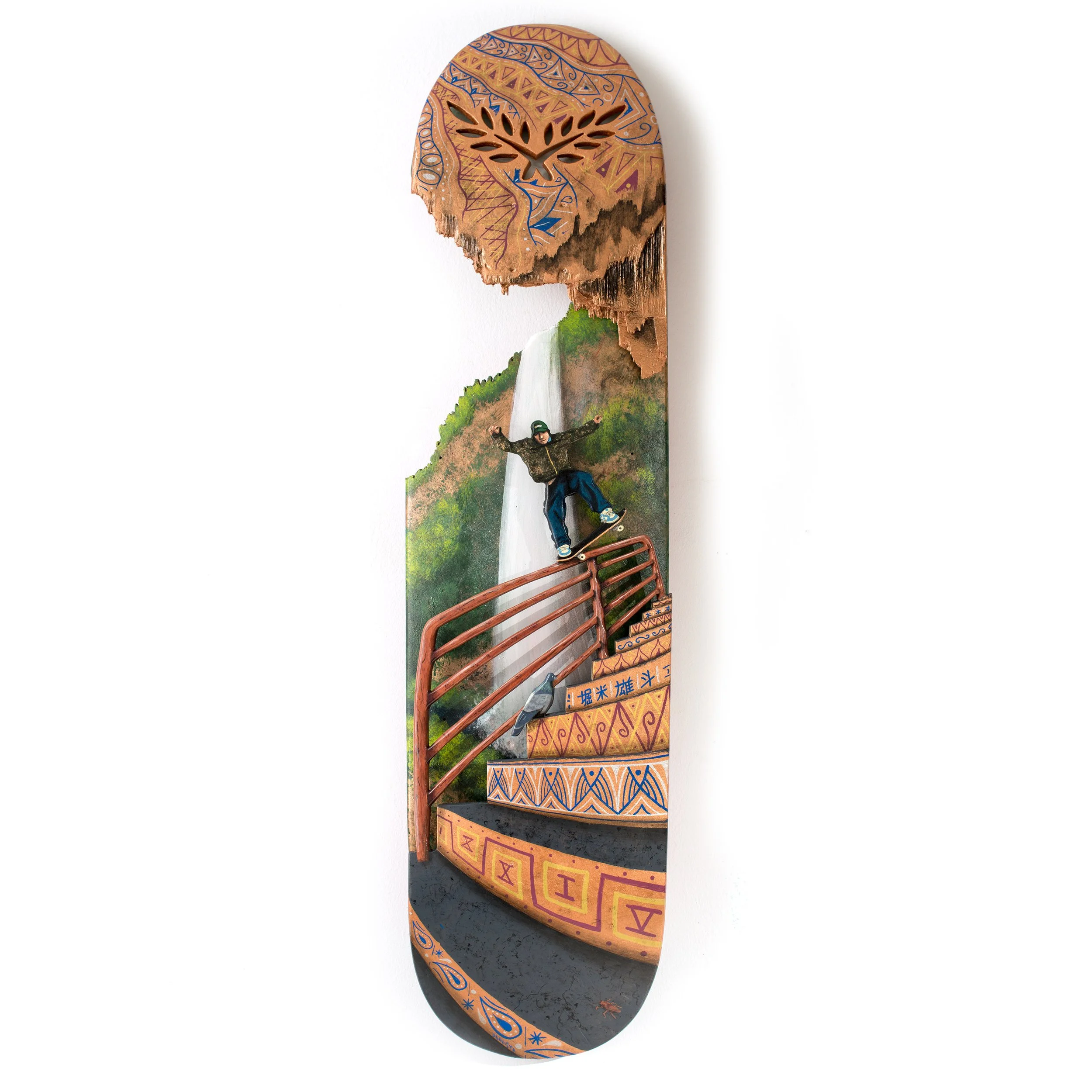  Yuto Horigame , Montain power  Acrylique paint and Poscas on 2 skateboards  85X22 cm. 03/2024 