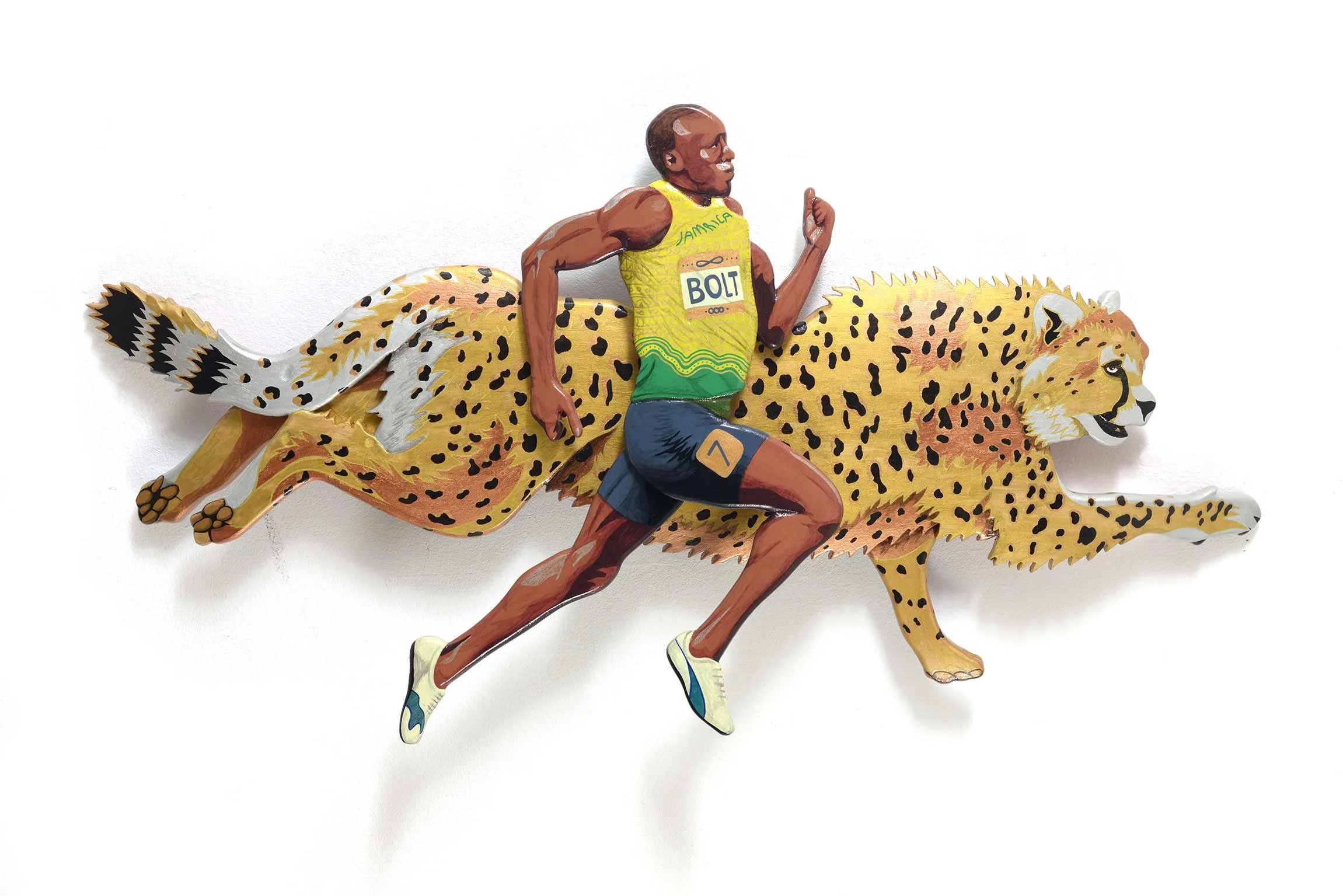  Usain Bolt,  the guepard  Acrylique paint and Poscas on 2 skateboards  77X23 cm. 12/2017 