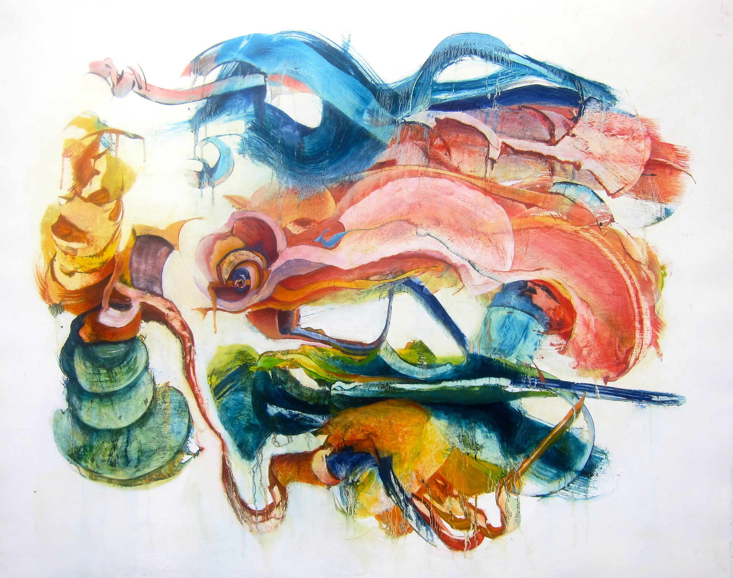 ENTANGLED WITH ANOTHER <br> 44" x 57" <br> oil on rag paper