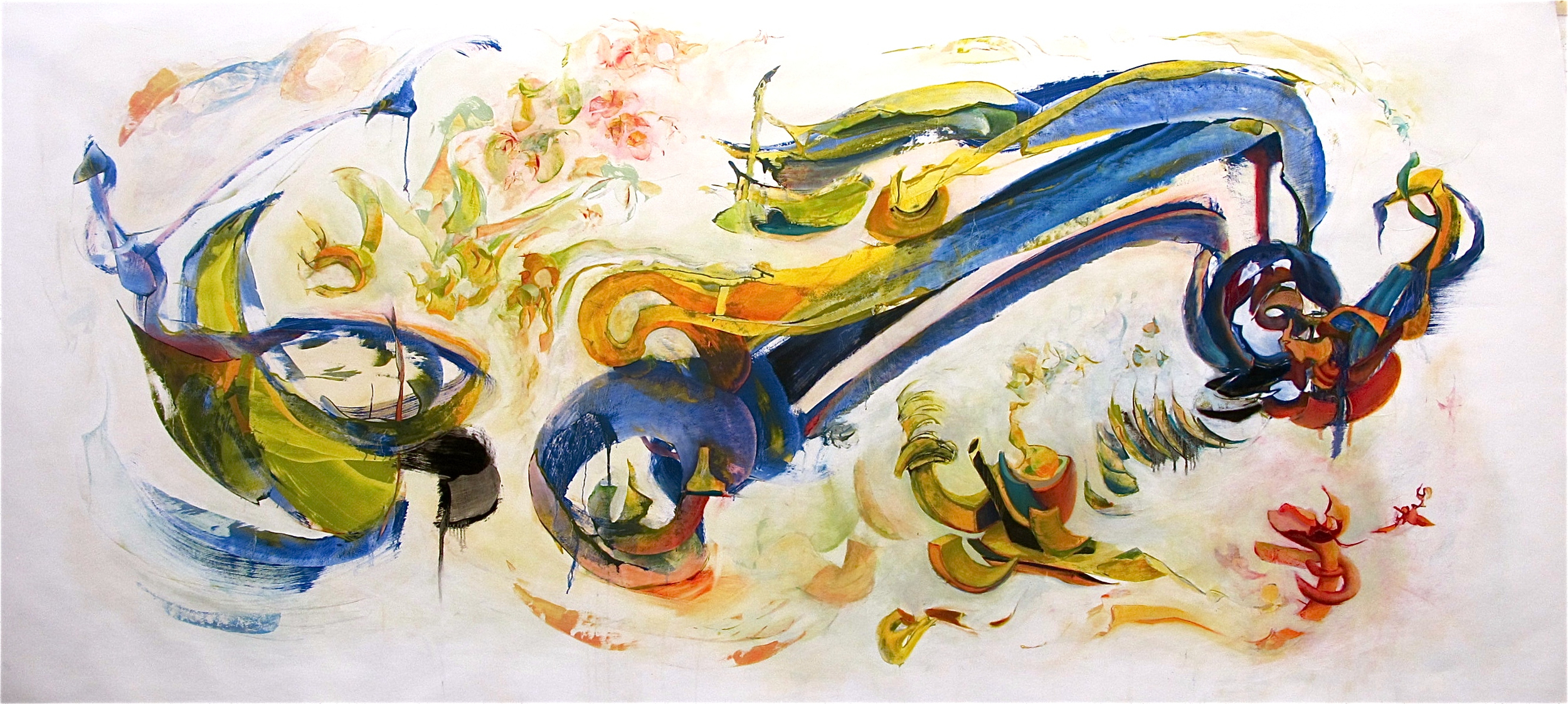 EVOLOTIONARY STORY <br> 42" x 108" <br> oil on rag paper