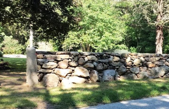 North Stonington granite post and wall custom built in 2014.