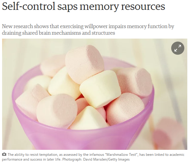 The Guardian: "Self-Control Saps Memory Resources" - Sep. 7, 2015