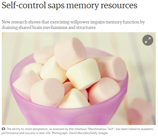 The Guardian: "Self-control saps memory resources" - Sep. 7, 2015