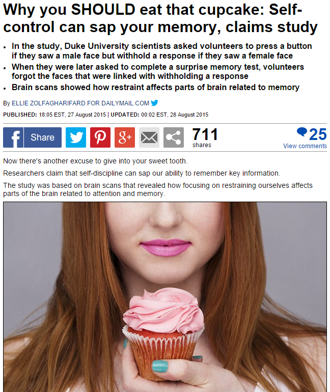Daily Mail: "Why you should eat that cupcake" - Aug. 27, 2015