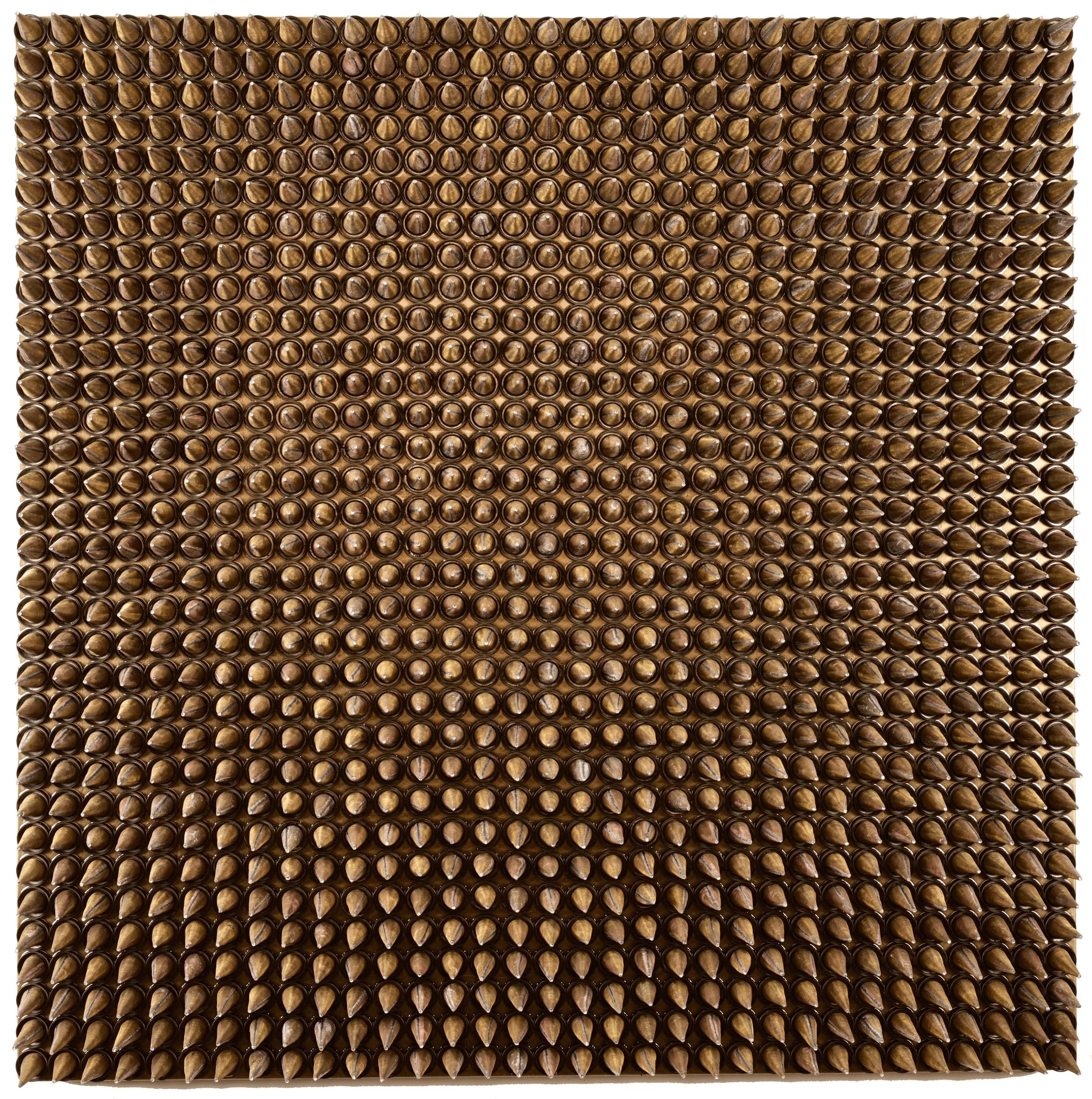 “ARMED FOR PURITY" OIL, RESIN, VINTAGE MILITARY CANTEEN FILTERS, ON WOOD - 48X48