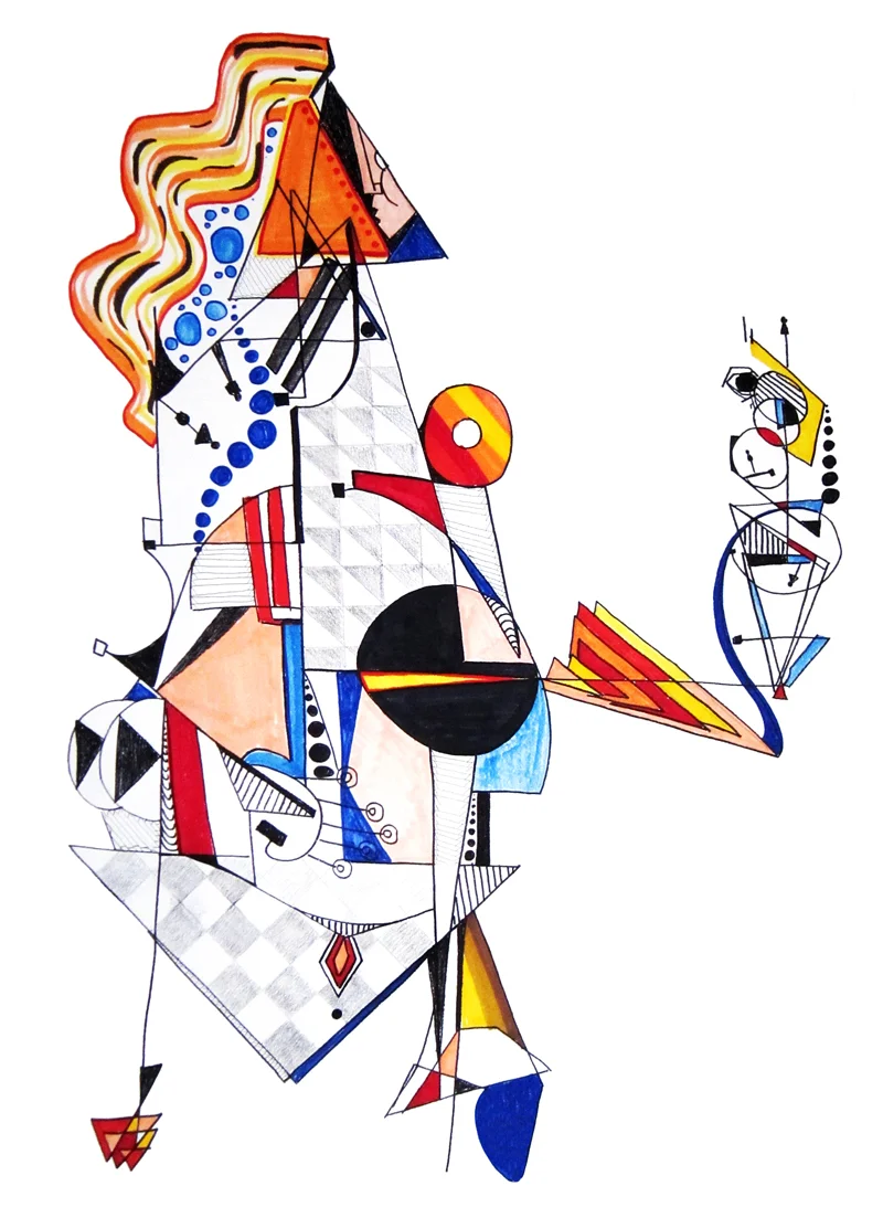 MOTHER AND CHILD. MARKER, PEN, AND PENCIL ON PAPER, 30"X22"