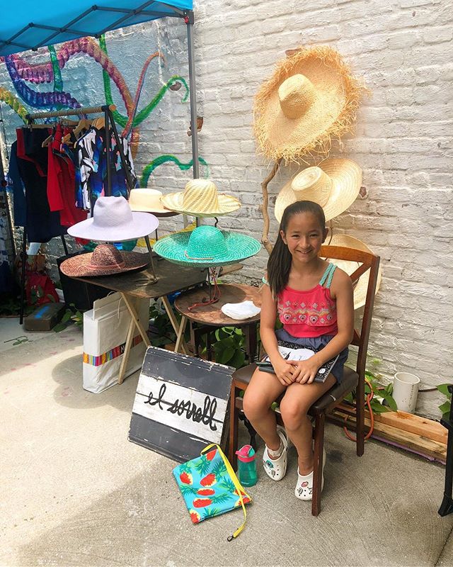 Couldn&rsquo;t ask for a better brand rep than my homegirl, Moon!🌙 Thankful for her help on this busy, Surf Market day! So much love @spookymoon_ ✨🌈🦄 #littleassistant #myboo #millinery #handmadehats #shopsmall #summemagic @womenssurffilmfestival