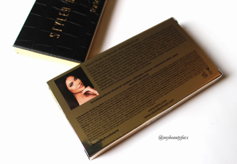 Hrush is pictured at the back of the packaging along with a brief description of her background in the makeup industry