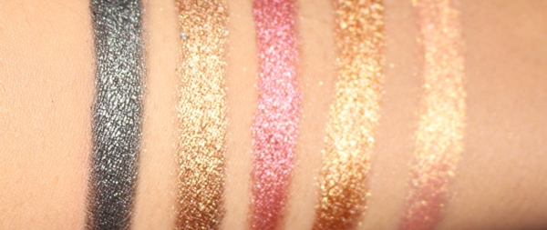 L-R: Black Pearl, Sunkissed Order, Ruby Sheen, True Bronze, Sheer Peach Glow