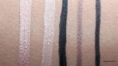 L-R: Shimmer Primer, Matte Primer, Lacquer Cream Eyeliner, Gunmetal Gel Liner and Black Velvet Gel Liner