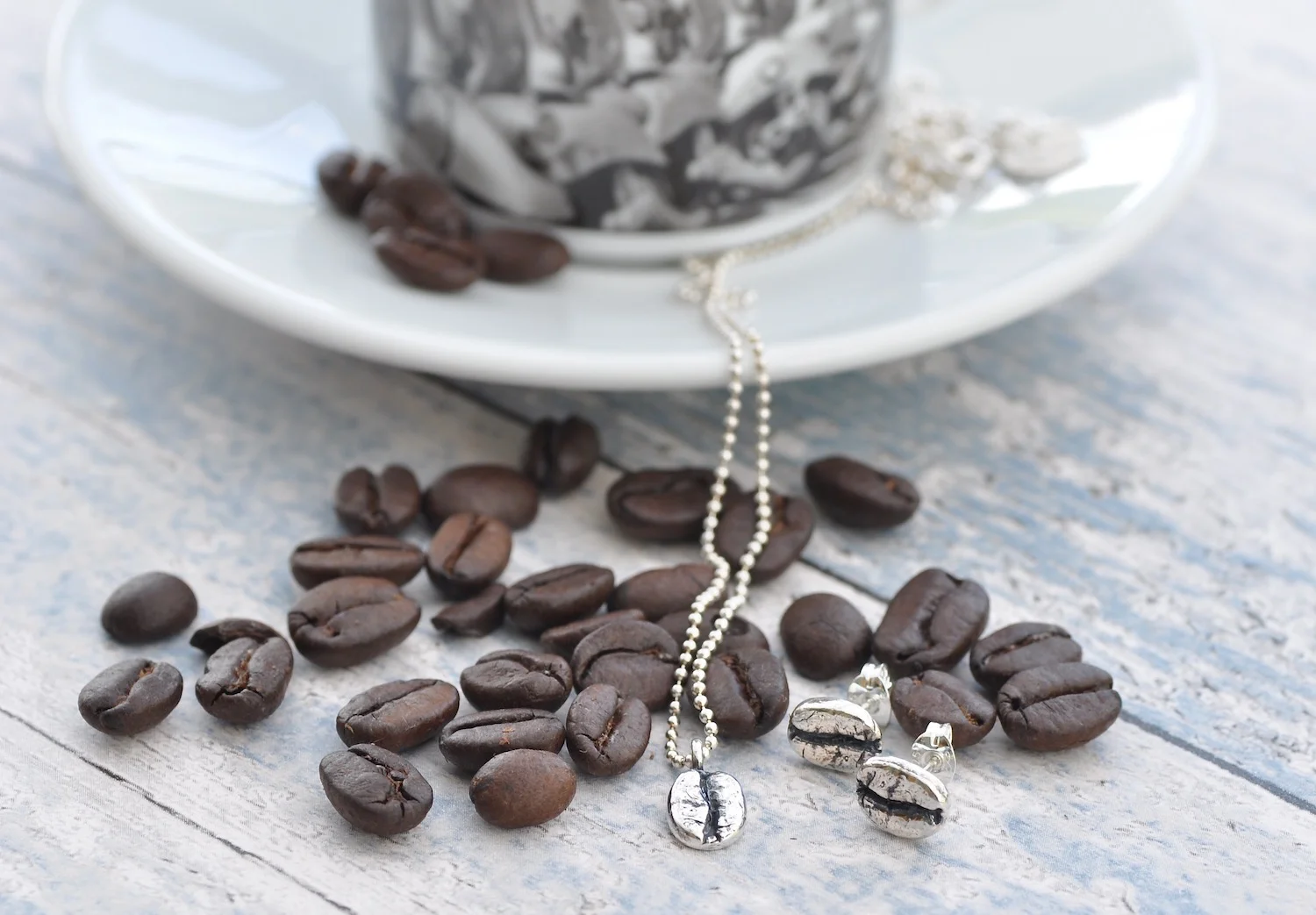 Coffee bean studs and necklace 