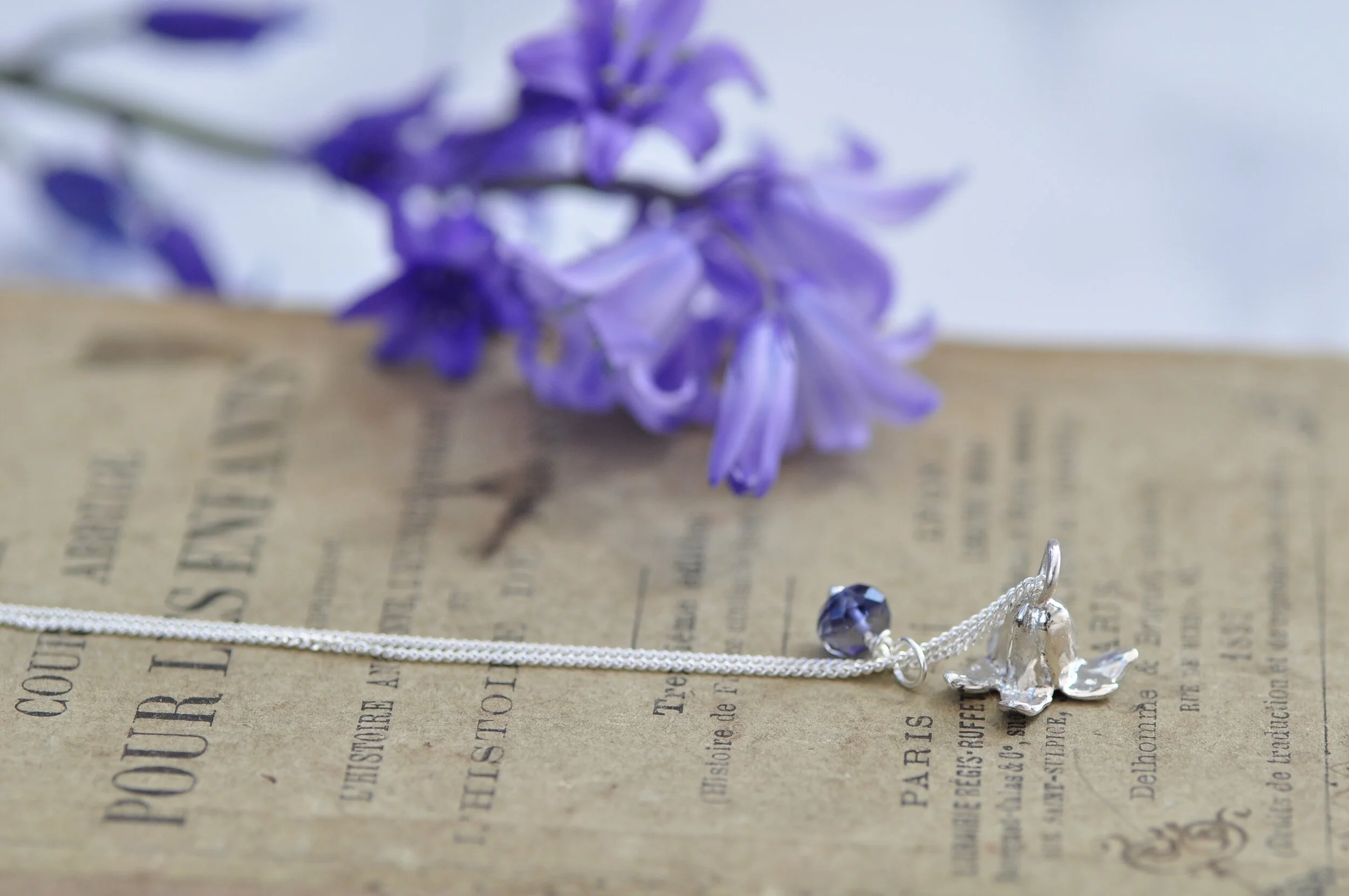 Bluebell and water sapphire necklace