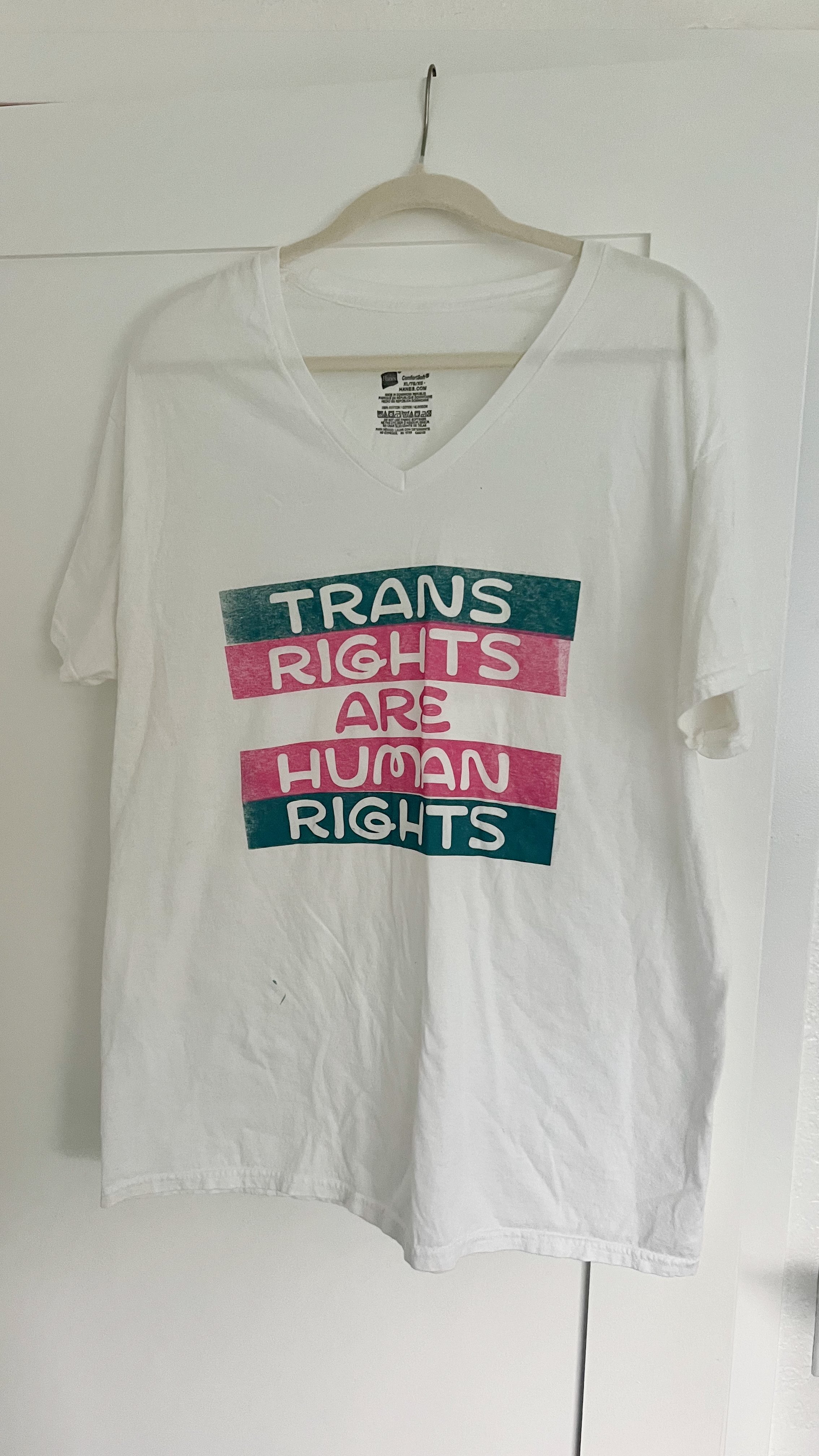 "Trans Rights Are Human Rights" Limited Run Screen Printed T-Shirt - XL V-Neck
