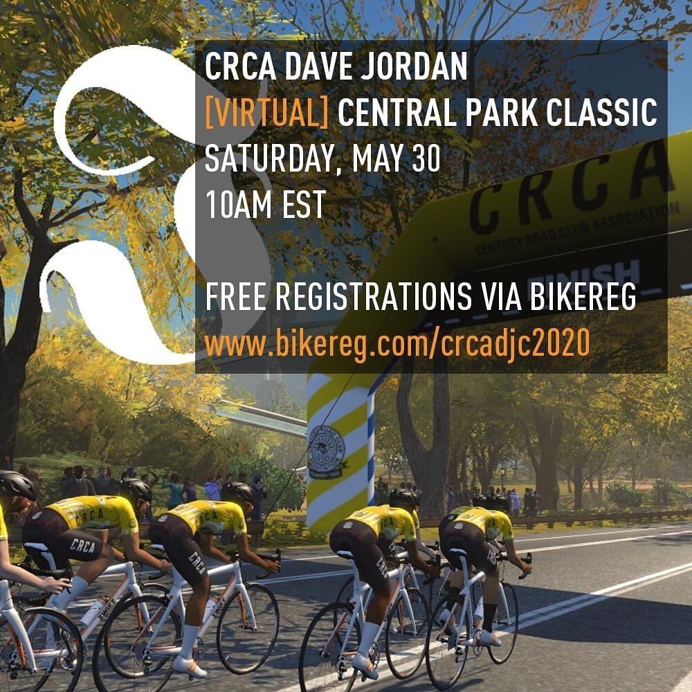 This year the annual  Dave Jordan Classic is going virtual! This Saturday, May 30th, CRCA will be hosting the race in Central Park via Zwift. 
To sign up, head to BikeReg and sign up for free 👍 
See you Saturday!!