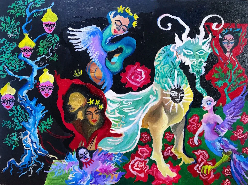 Con Rồng Lai Ngựa, Con Rắn Lai Tiên (acrylic and oil on canvas, 80cmx60cm)