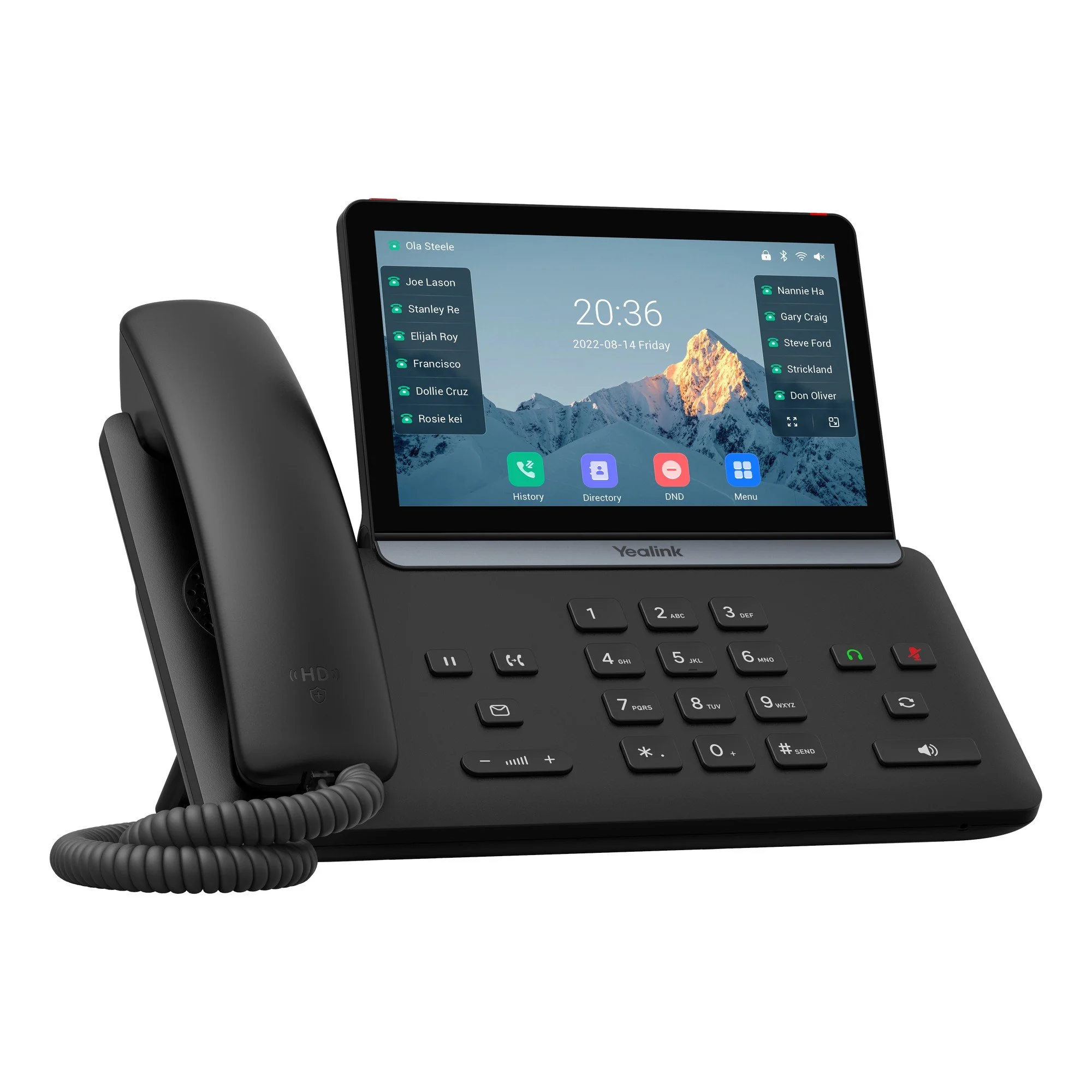 Yealink T87W IP desk phone, left angle view