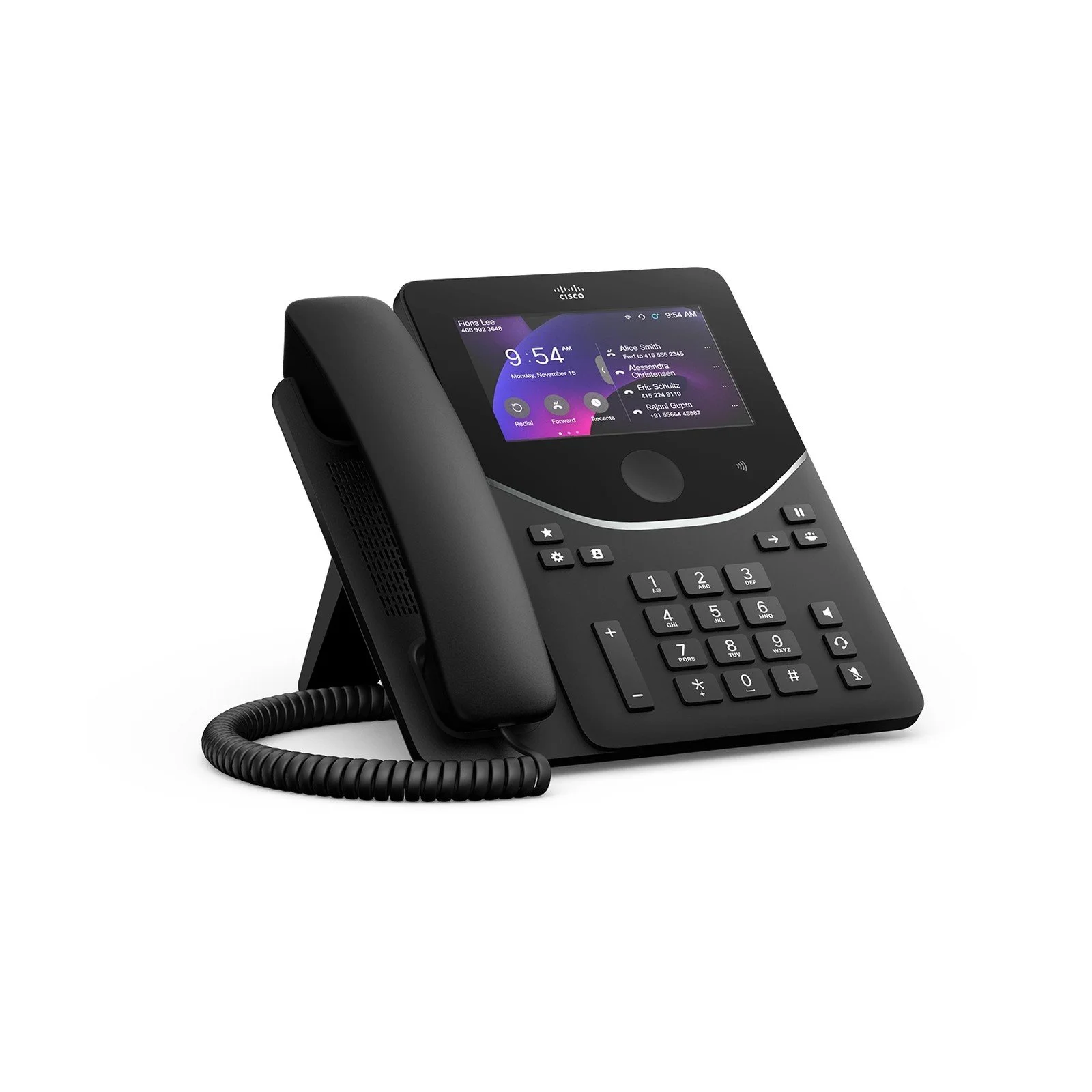 Cisco Desk Phone 9871 in Carbon Black, right-angle view