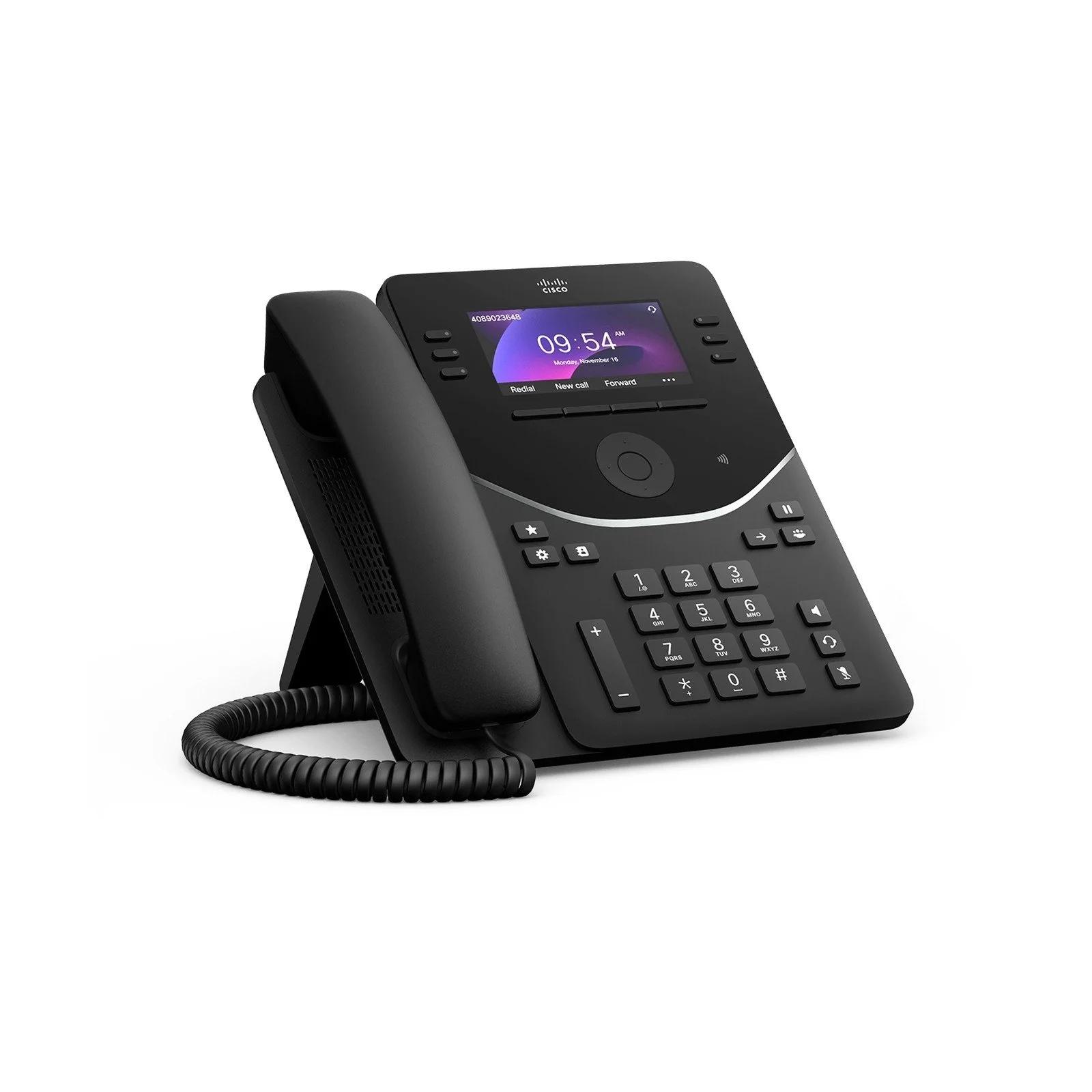 Cisco Desk Phone 9851 in Carbon Black, right-angle view