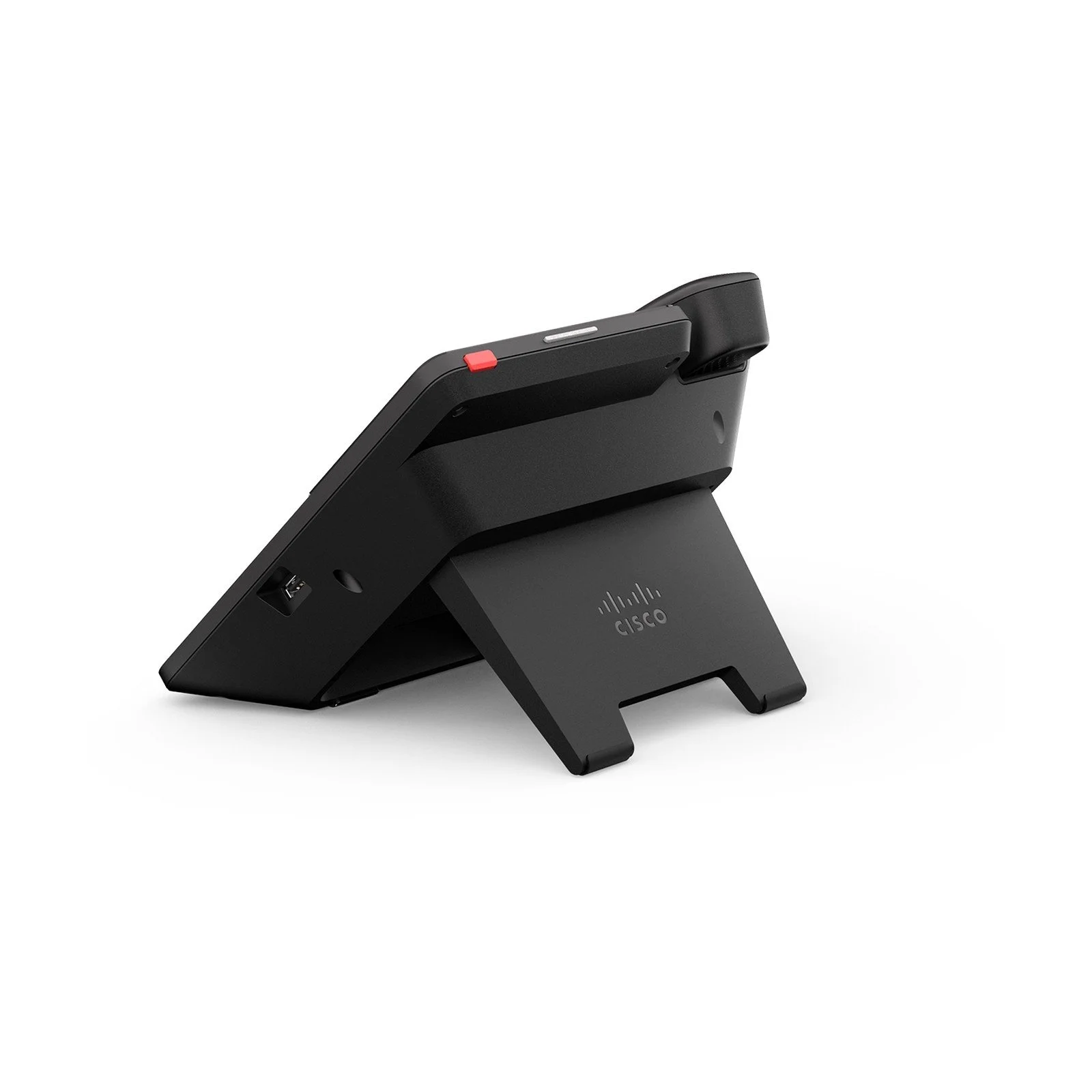 Cisco Desk Phone 9841 in Carbon Black, side profile showing the adjustable stand